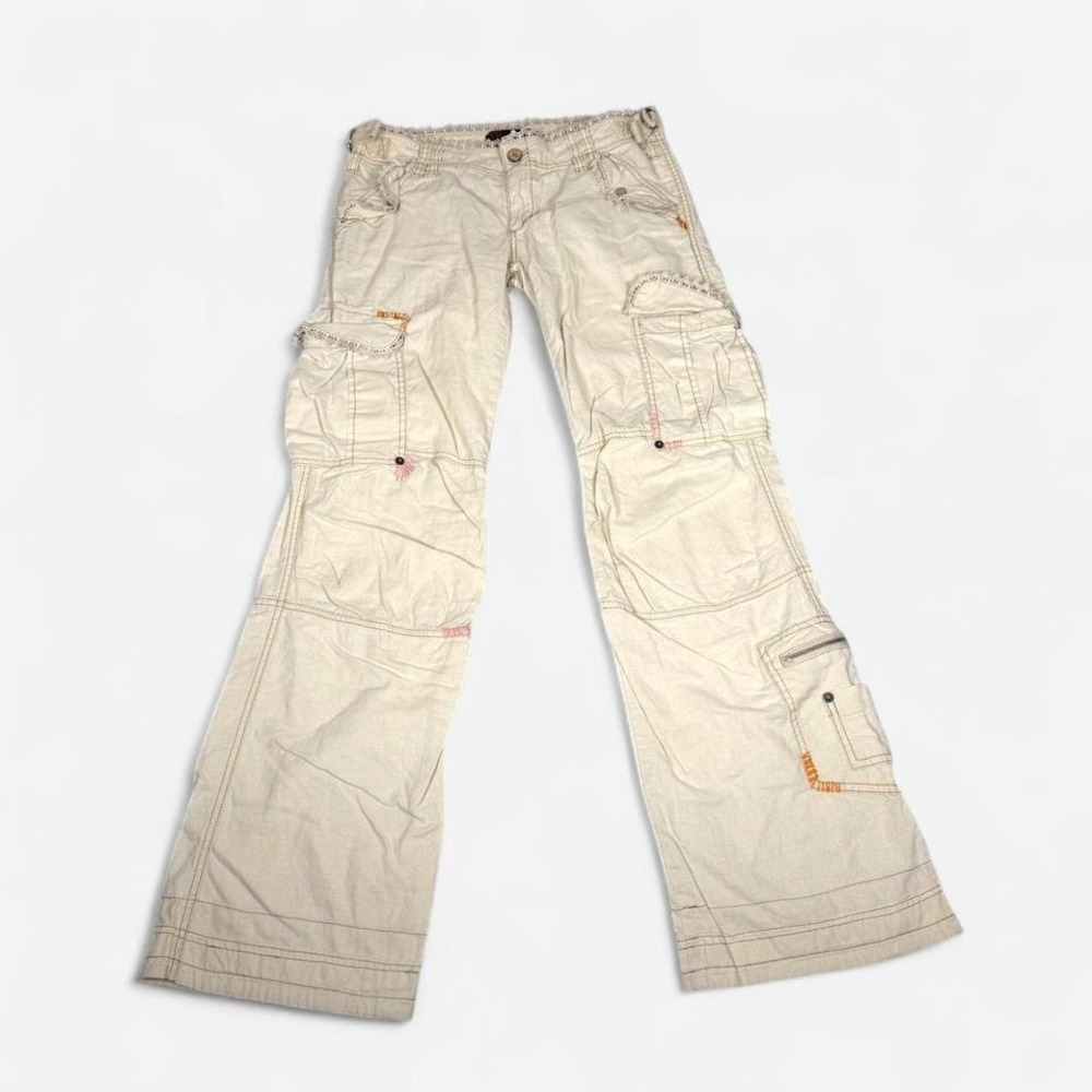 Vintage y2k Miss Me cream colour cargo low rise flared pants